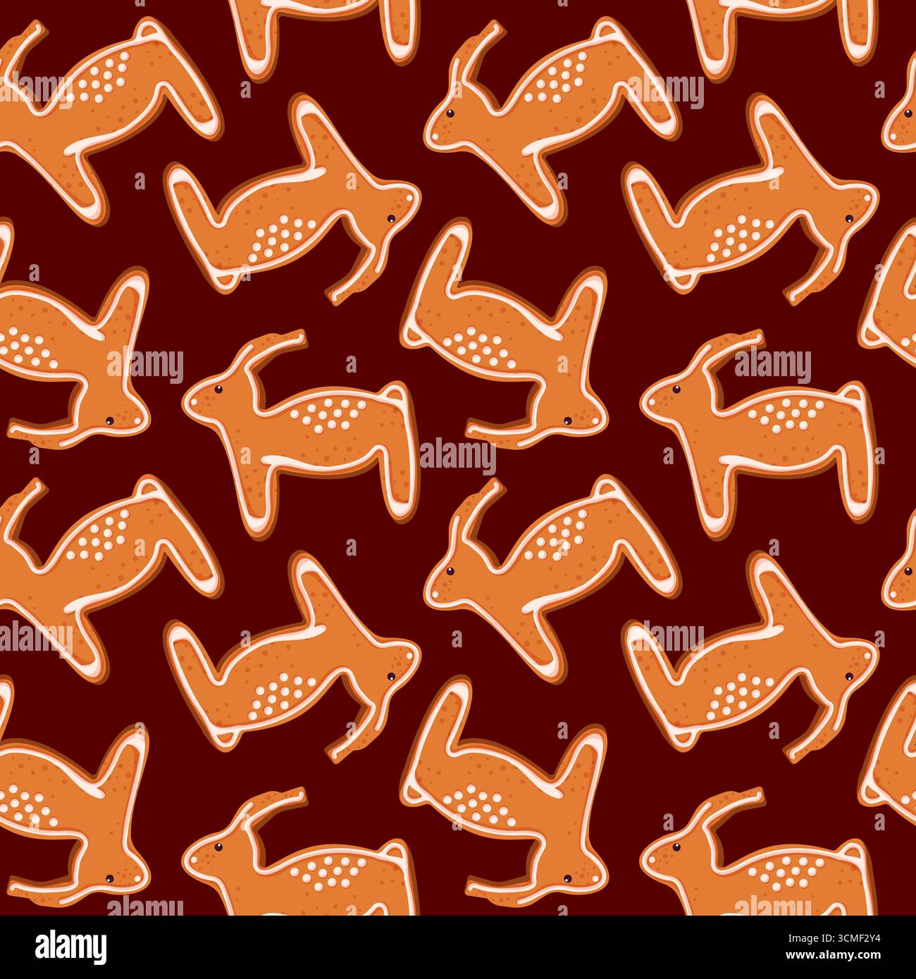 Biscuits en pain d'épice en forme de renne sans couture motif dans le style de bande dessinée. Produits de boulangerie dessinés à la main d'hiver. Illustration de Vecteur