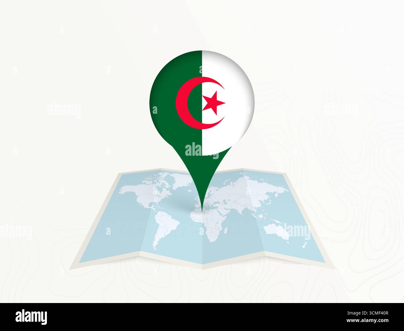 Algérie carte PIN avec drapeau national sur Open World Map. Parfait pour une utilisation dans les guides de voyage, le contenu géographique, les concepts de positionnement global et internatio Illustration de Vecteur
