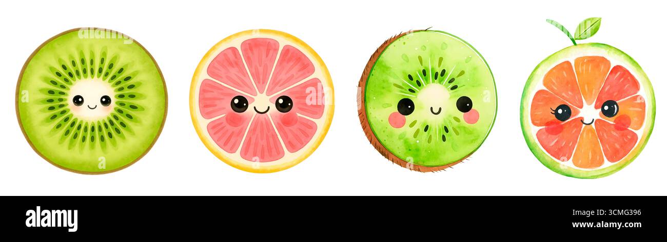 Aquarelle fruits Clipart Set – illustrations de fruits tropicaux et d'été peints à la main pour impression et conception Banque D'Images