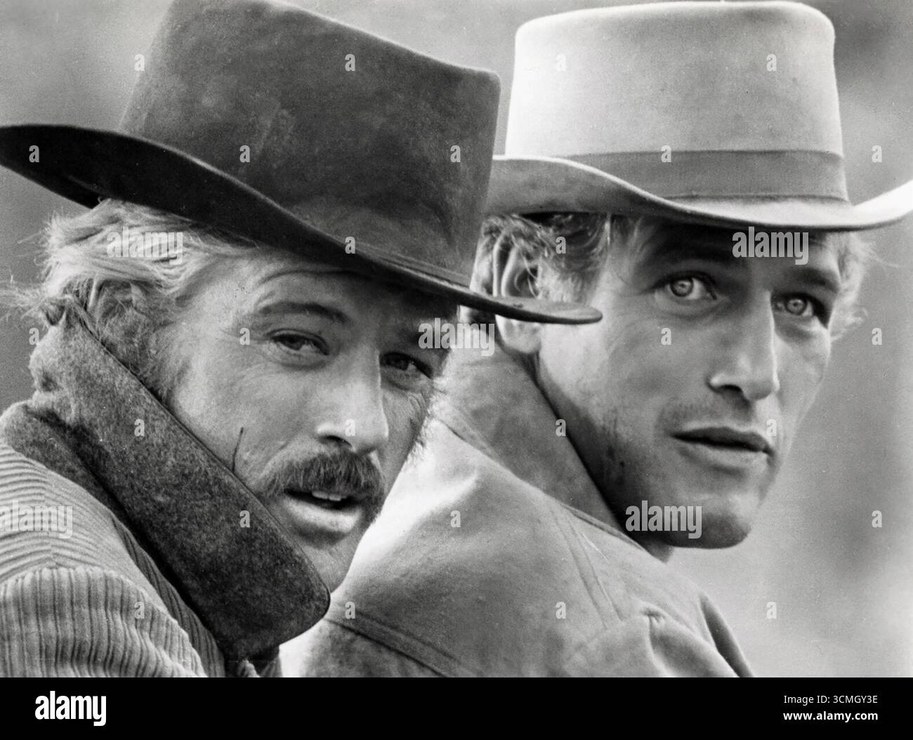 Les icônes hollywoodiennes Robert Redford et Paul Newman. Photo publicitaire pour le film Butch Cassidy and the Sundance Kid. 1969 Banque D'Images