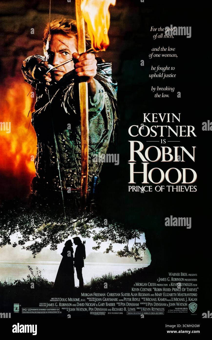 Robin des bois : Prince of Thieves (1991) réalisé par Kevin Reynolds et mettant en vedette Kevin Costner, Morgan Freeman et Mary Elizabeth Mastrantonio. Le légendaire hors-la-loi mène une rébellion contre la tyrannie tout en volant aux riches pour aider les pauvres. Photographie d'une affiche américaine originale de 1991 À USAGE ÉDITORIAL EXCLUSIF. Crédit : BFA / Warner Bros Banque D'Images