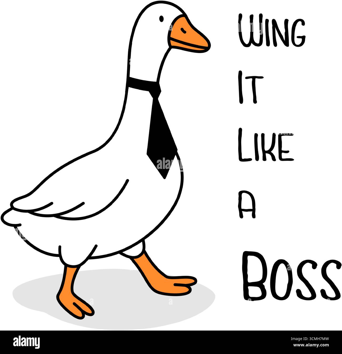 Illustration d'oie sur le thème des affaires avec cravate noire et citation de motivation - Wing It Like a boss. Conception de dessin animé vectoriel propre Illustration de Vecteur Illustration d'oie sur le thème des affaires avec cravate noire et citation de motivation - Wing It Like a boss. Conception de dessin animé vectoriel propre Illustration de Vecteur