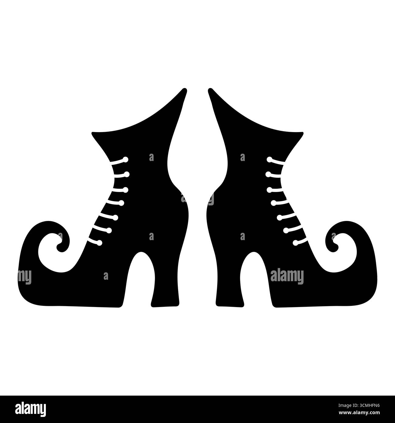 Silhouette de bottes de sorcière. Silhouette noire illustration d'une paire de bottes de sorcière avec des talons hauts et des orteils recourbés. Parfait pour les designs d'Halloween. Illustration de Vecteur