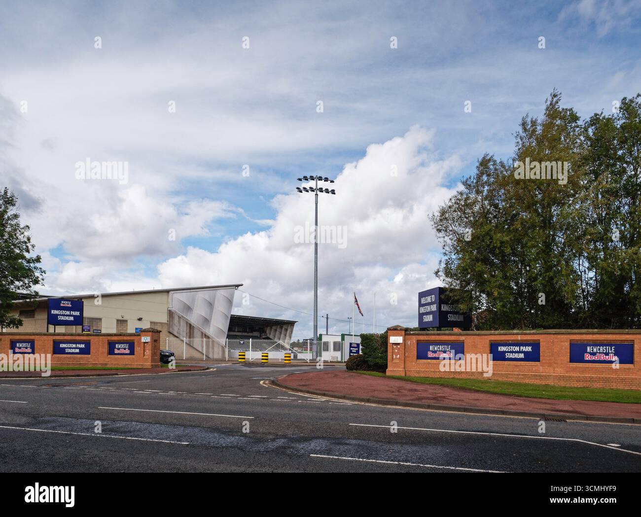 Le stade de rugby unio Kingston Park accueille les Newcastle Red Bulls, anciennement Newcastle Falcons. Banque D'Images