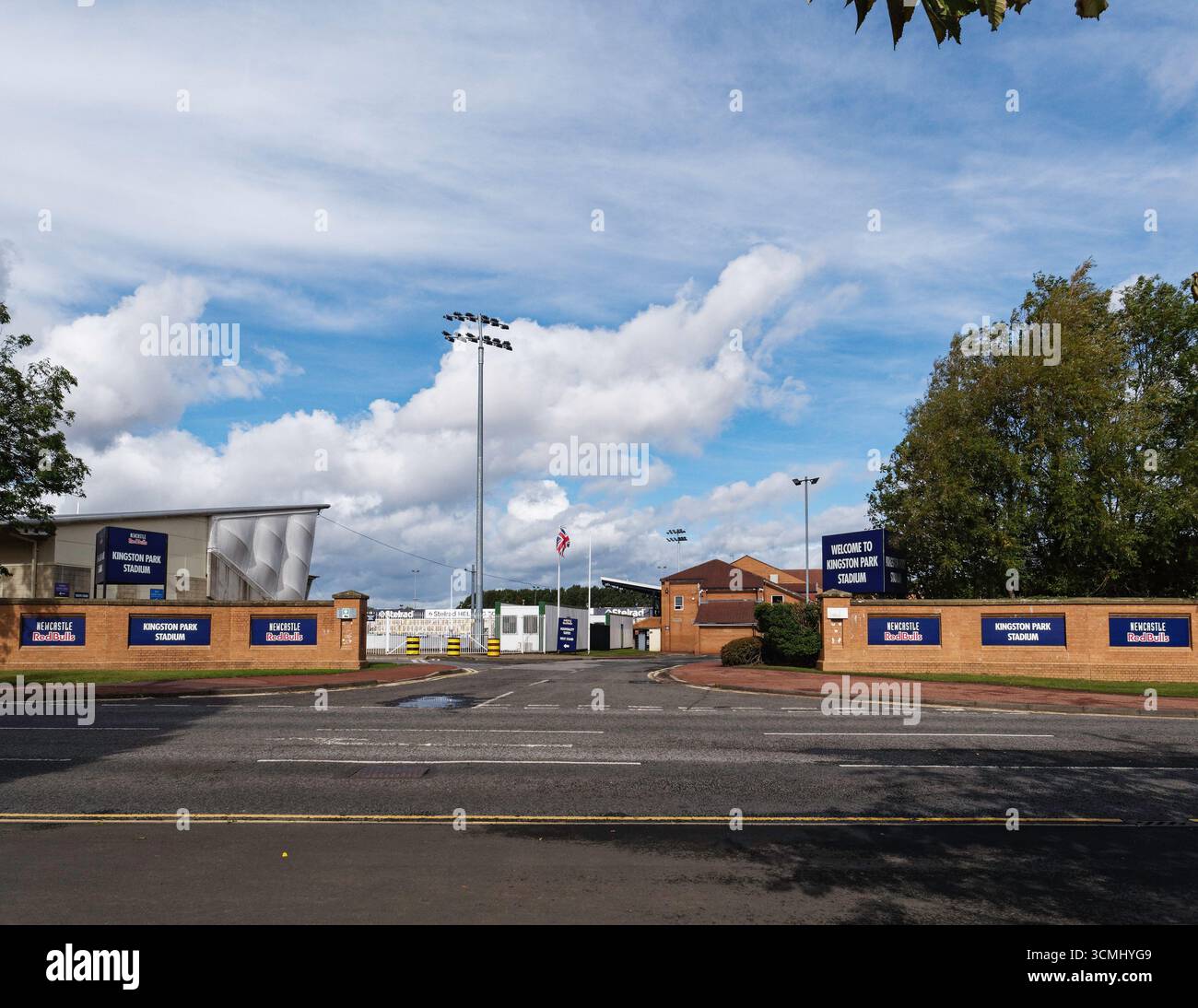 Le stade de rugby unio Kingston Park accueille les Newcastle Red Bulls, anciennement Newcastle Falcons. Banque D'Images