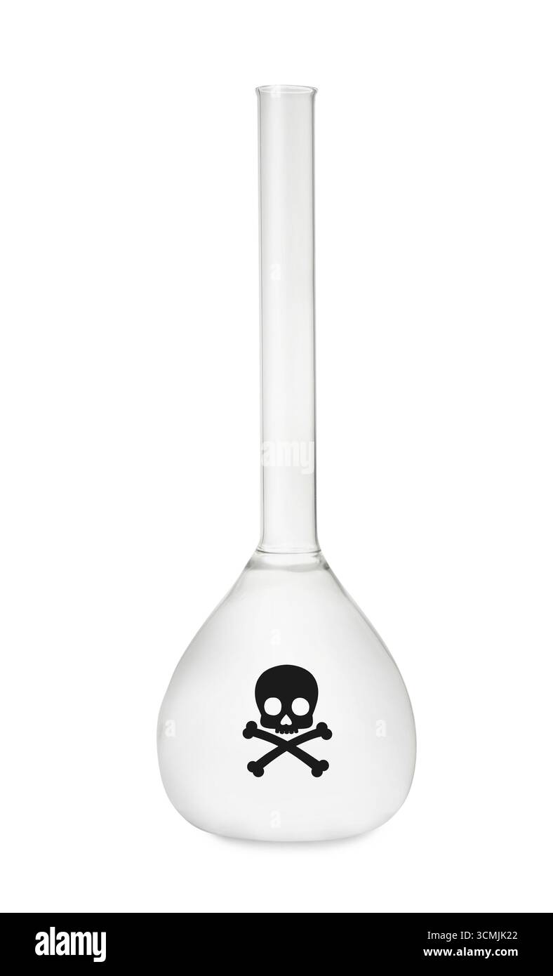 Symbole d'avertissement de poison sur le flacon en verre sur fond blanc Banque D'Images