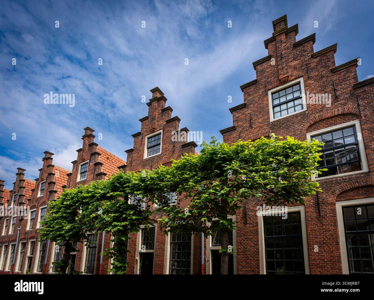 Rangée de maisons historiques hollandaises à pignon à gradins à Haarlem, aux pays-Bas Banque D'Images