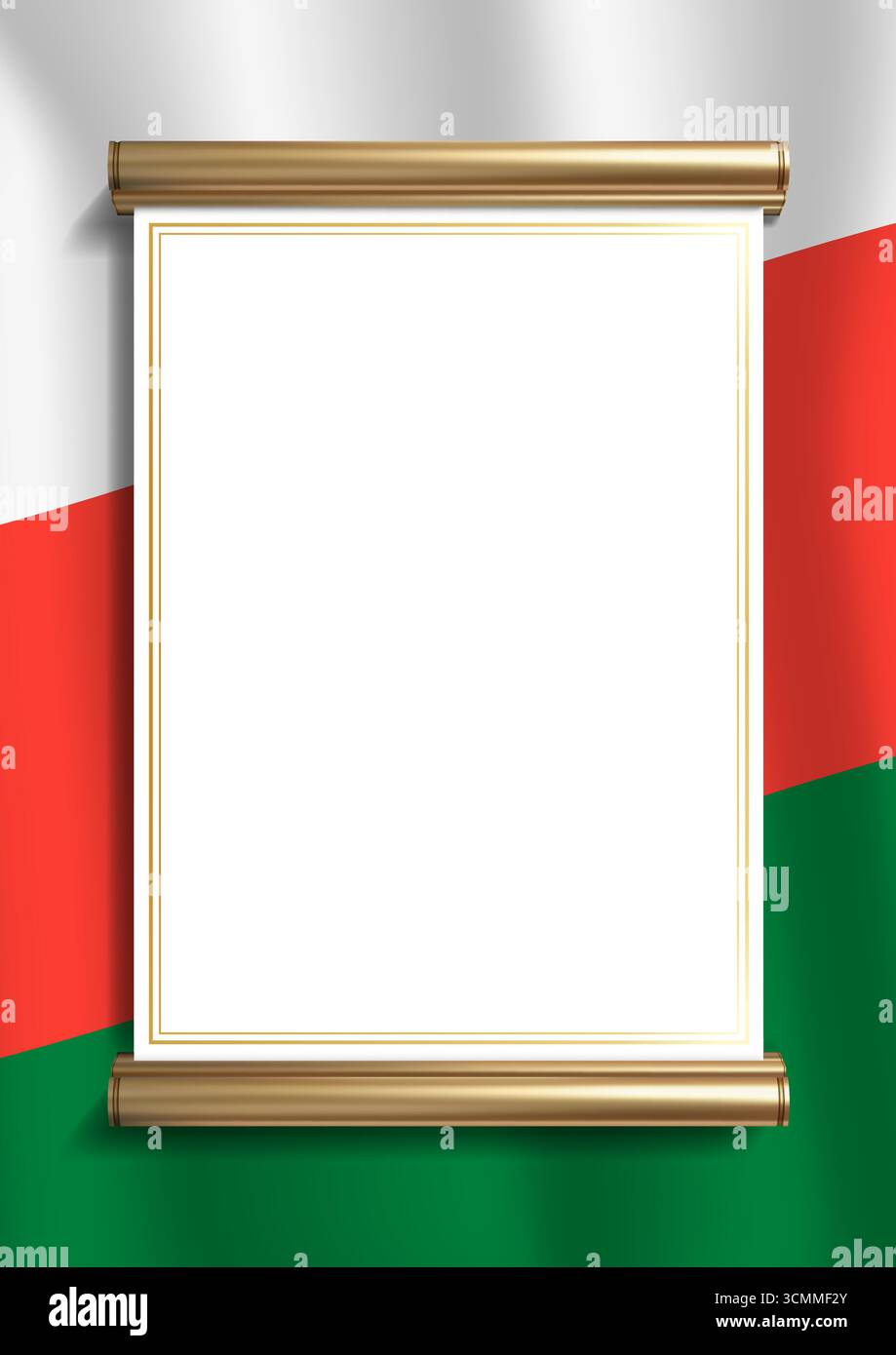 Élégant cadre de document avec des couleurs de drapeau malgache et une bordure dorée exquise. Parfait pour les certificats, diplômes et annonces officielles, vertical Illustration de Vecteur
