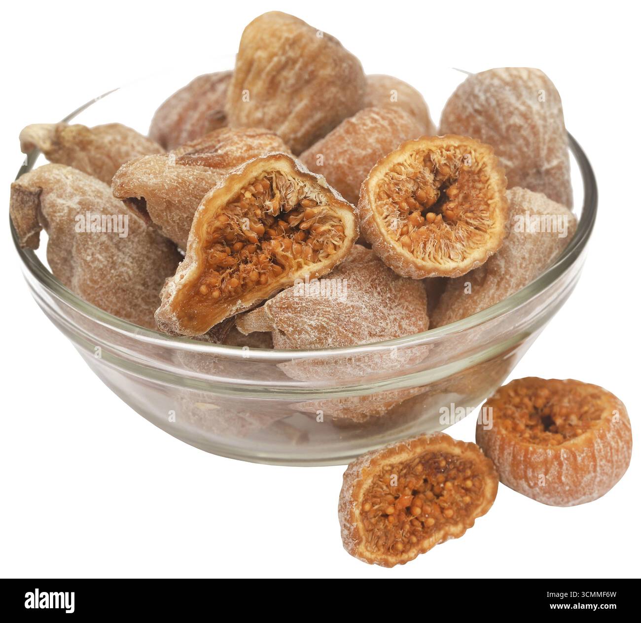 Figue commune bio séchée tranchée et entière Banque D'Images