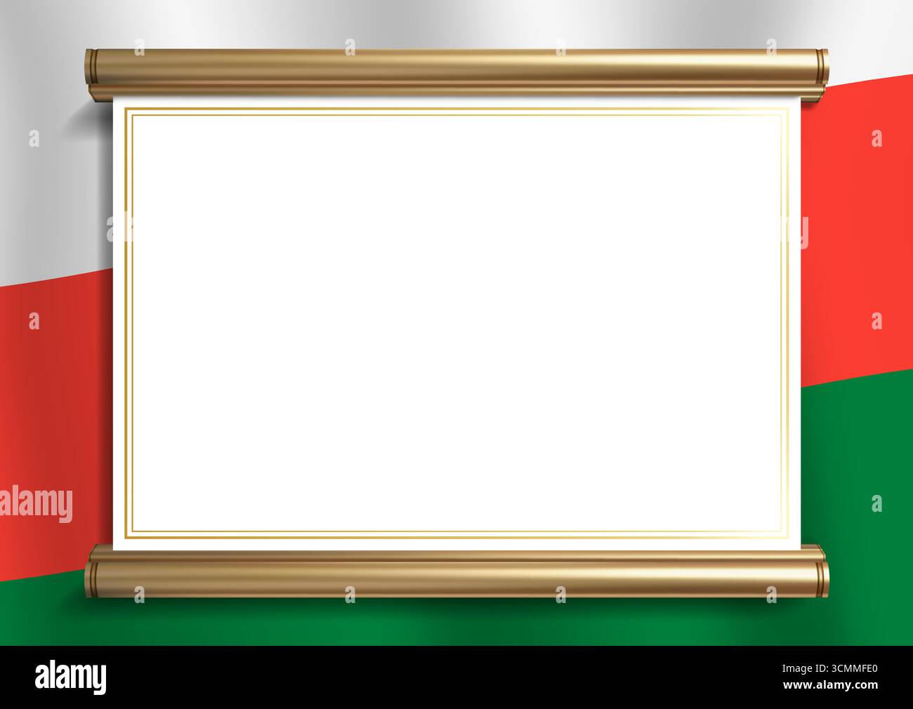 Élégant cadre de document avec des couleurs de drapeau malgache et une bordure dorée exquise. Parfait pour les certificats, diplômes et annonces officielles, horizont Illustration de Vecteur