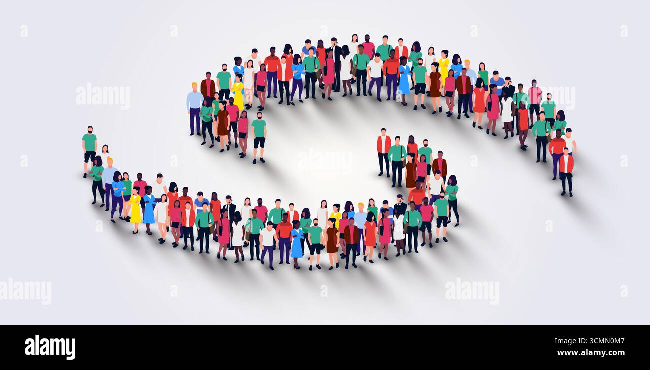 Grand groupe de personnes en forme de tourbillon sur fond blanc. Concept People Crowd. Illustration vectorielle Illustration de Vecteur