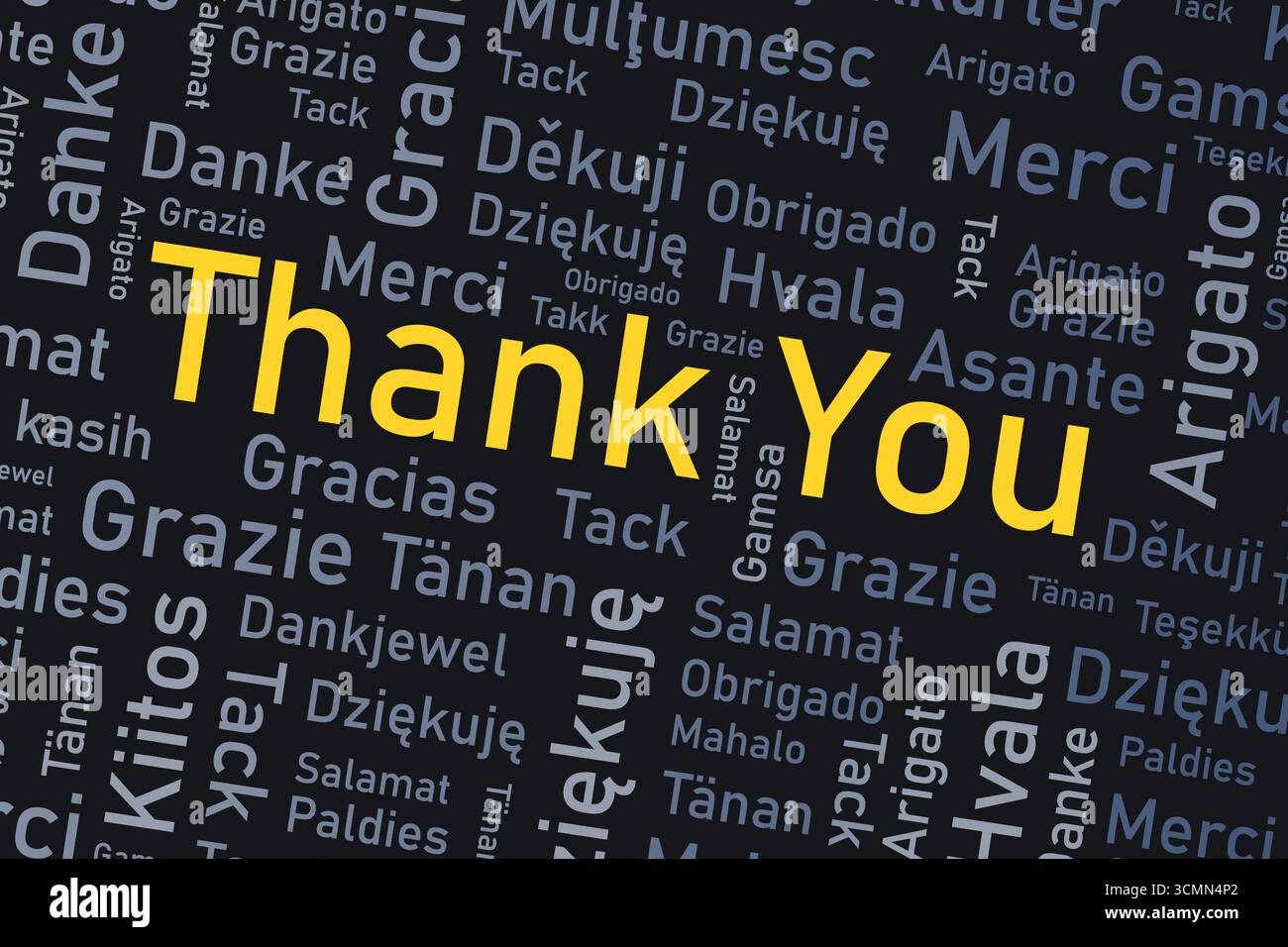 Texte de remerciement dans de nombreuses langues. Collage de mots de remerciement de langue internationale différente. Illustration de Vecteur