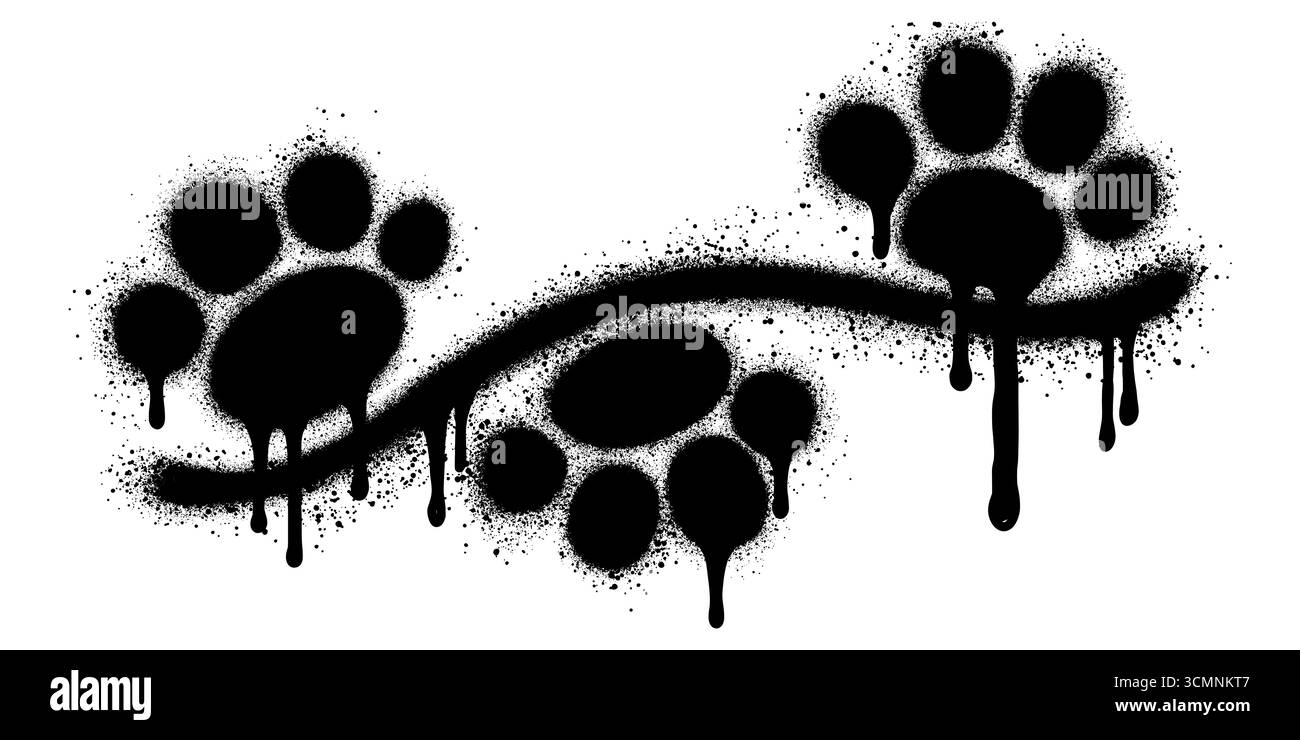 imprimé patte dans le style graffiti avec peinture noire en aérosol. Illustration de Vecteur