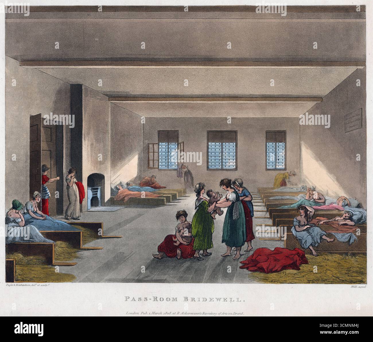 Une estampe de la prison de Bridewell de Londres en 1808, gravée par John Hill d'après Augustus Charles Pugin d'après Thomas Rowlandson. Aquatinte publié par Ackermann Microcosm de Londres perspective historique du XIXe siècle gravure d'aquarelle art art estampes antiques. Cette salle était une salle pour les femmes célibataires, souvent des prostituées, qui allaient être détenues dans la ville pendant sept jours avant d'être « passées » à leurs paroisses natales. Bridewell était plus ou moins l'équivalent d'une prison à sécurité minimale Banque D'Images Une estampe de la prison de Bridewell de Londres en 1808, gravée par John Hill d'après Augustus Charles Pugin d'après Thomas Rowlandson. Aquatinte publié par Ackermann Microcosm de Londres perspective historique du XIXe siècle gravure d'aquarelle art art estampes antiques. Cette salle était une salle pour les femmes célibataires, souvent des prostituées, qui allaient être détenues dans la ville pendant sept jours avant d'être « passées » à leurs paroisses natales. Bridewell était plus ou moins l'équivalent d'une prison à sécurité minimale Banque D'Images