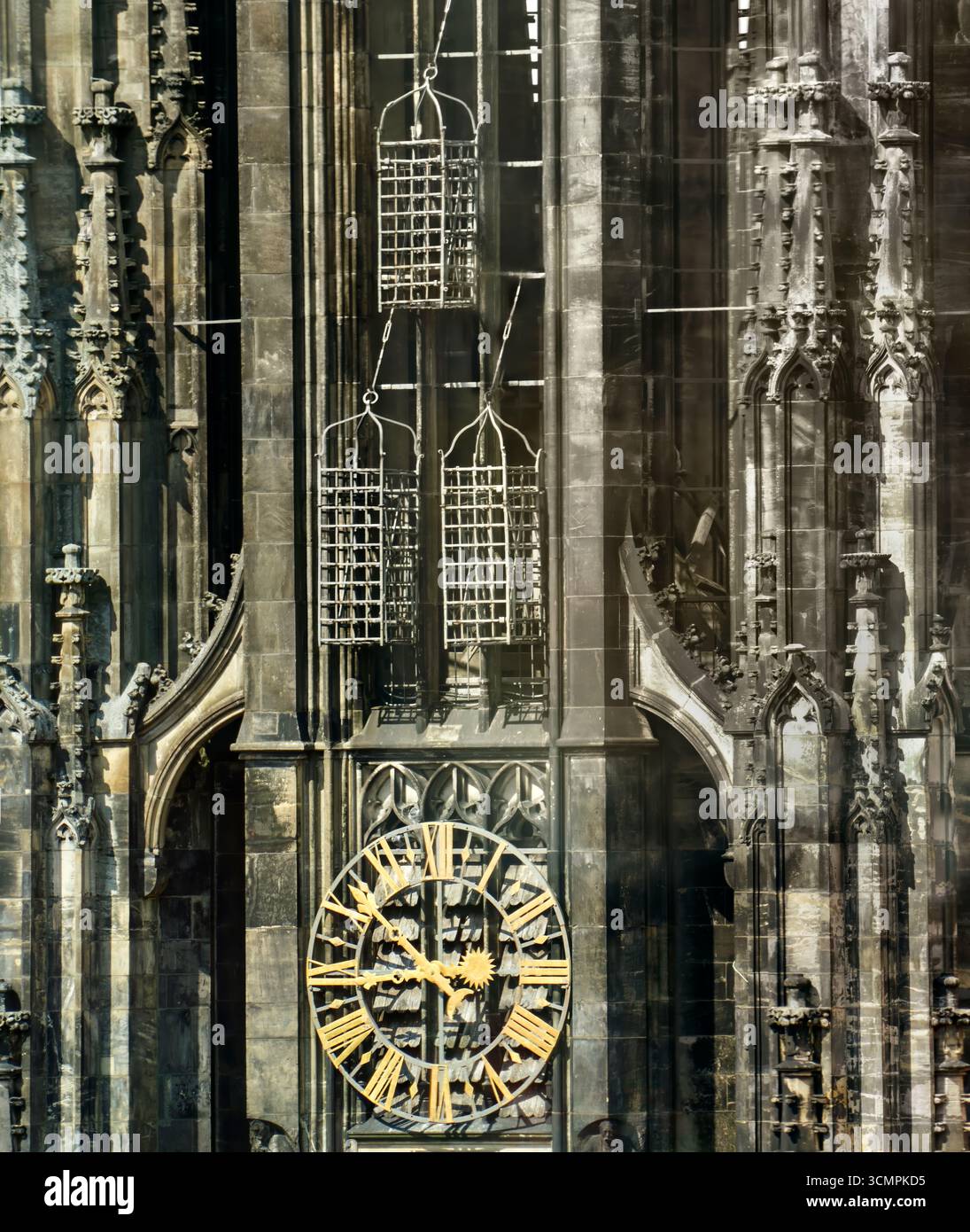 Les cages de la rébellion radicale anabaptiste Münster en 1535, tour de Sankt Lamberti, église catholique Saint-Lambert, Münster, Rhénanie-du-Nord-Westphalie Banque D'Images