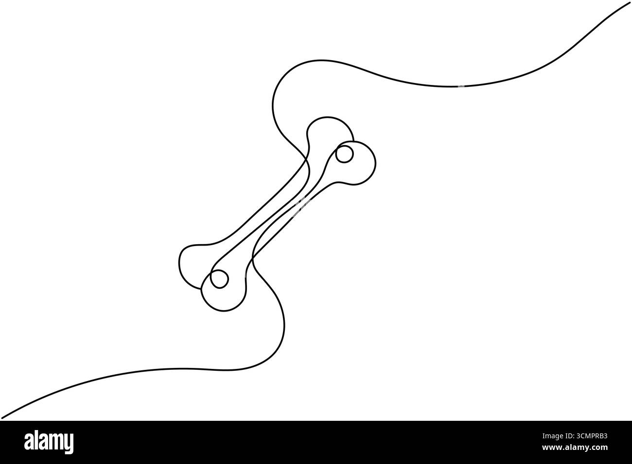 Forme abstraite d'os de chien d'art de ligne noire avec des lignes tourbillonnantes sur fond blanc noir et blanc Illustration de Vecteur