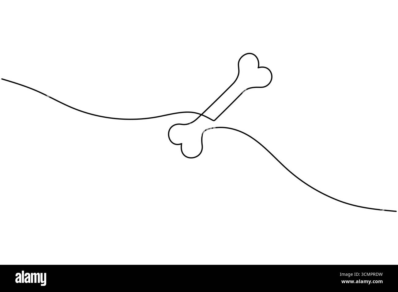 Dessin d'une seule ligne de deux os de chien croisés sur une ligne courbe sur un fond blanc des os croisés Illustration de Vecteur