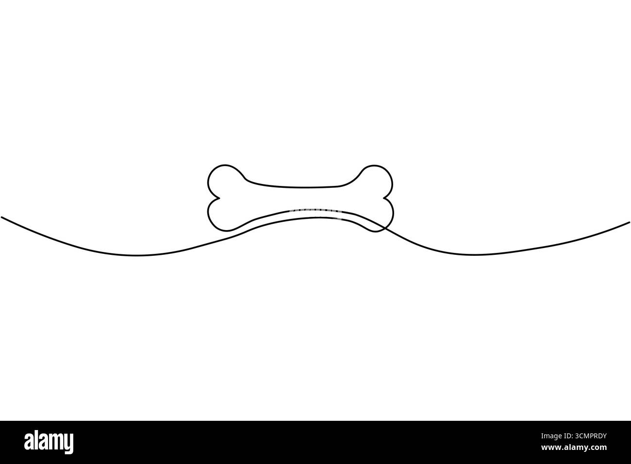 Dessin d'une ligne noire continue unique d'un os de chien sur un fond blanc avec une ligne ondulée en dessous Illustration de Vecteur