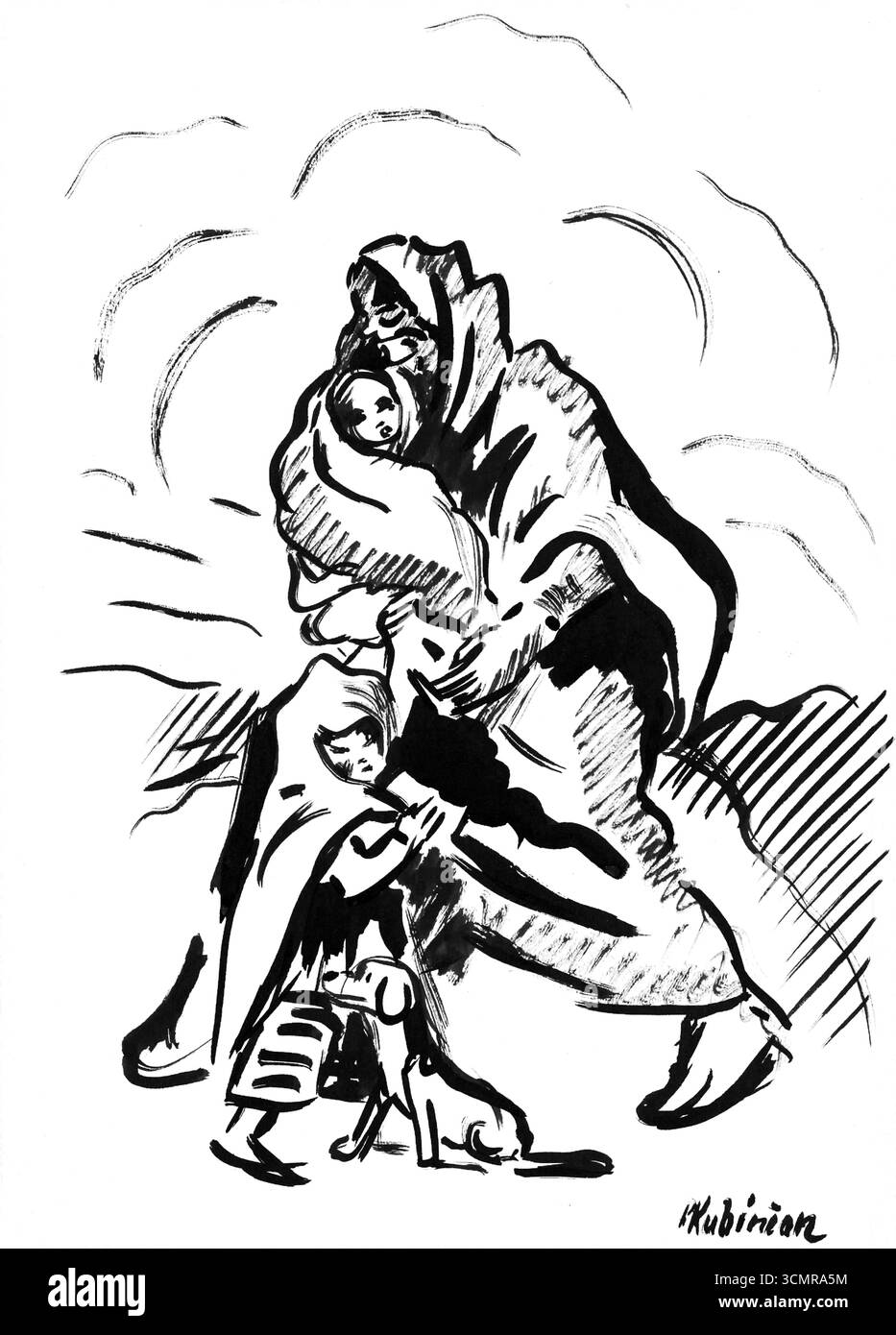 On the Run d'Arnold Peter Weisz Kubincan, peinture moderniste slovaque du début du XXe siècle, scène de figure dynamique, beaux-arts du domaine public Banque D'Images