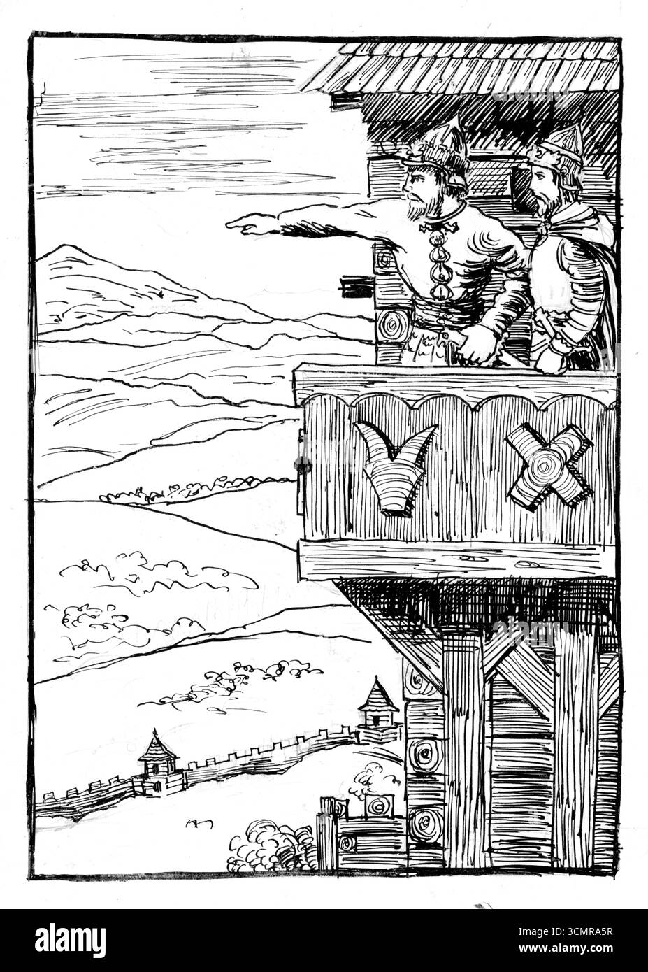 Illustration du conte de fées par Arnold Peter Weisz Kubincan, peinture moderniste slovaque du début du XXe siècle, scène narrative fantaisiste, domaine public Banque D'Images