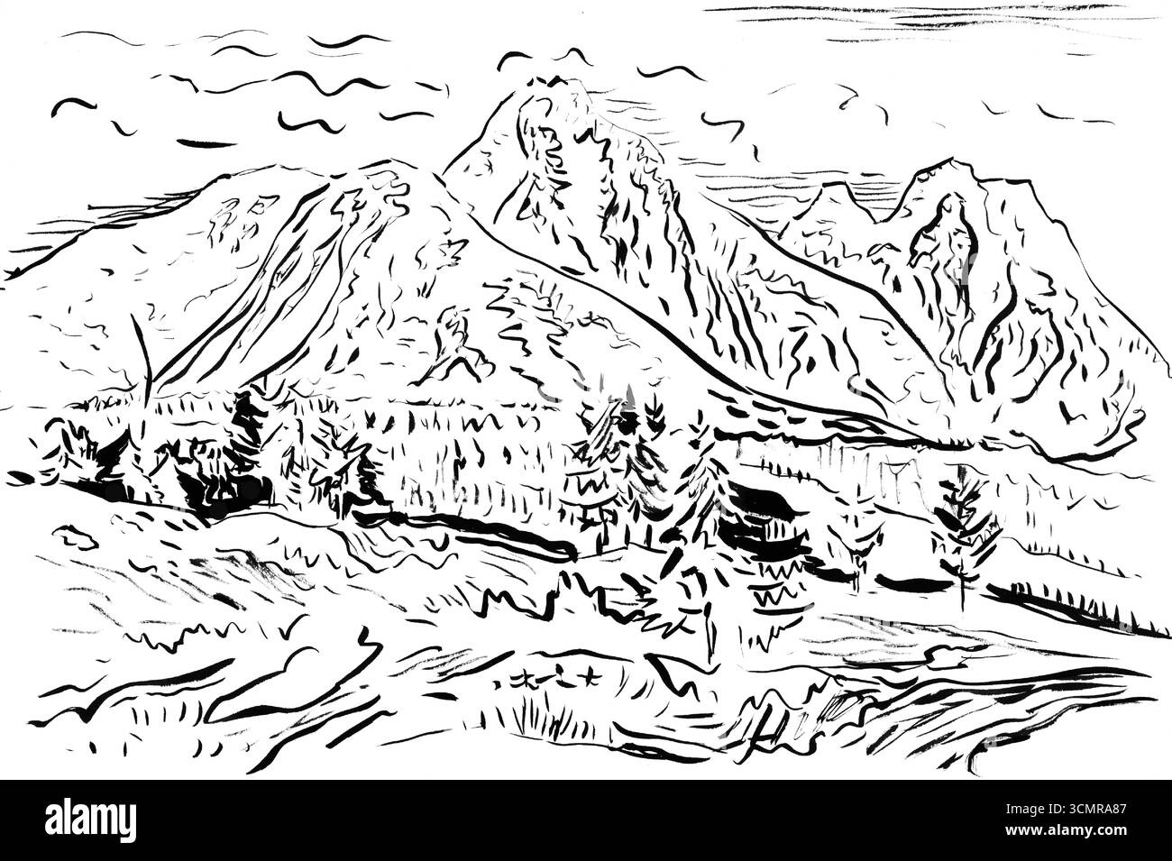 Paysage de montagne par Arnold Peter Weisz Kubincan, peinture moderniste slovaque du début du XXe siècle, paysage alpin, beaux-arts du domaine public Banque D'Images