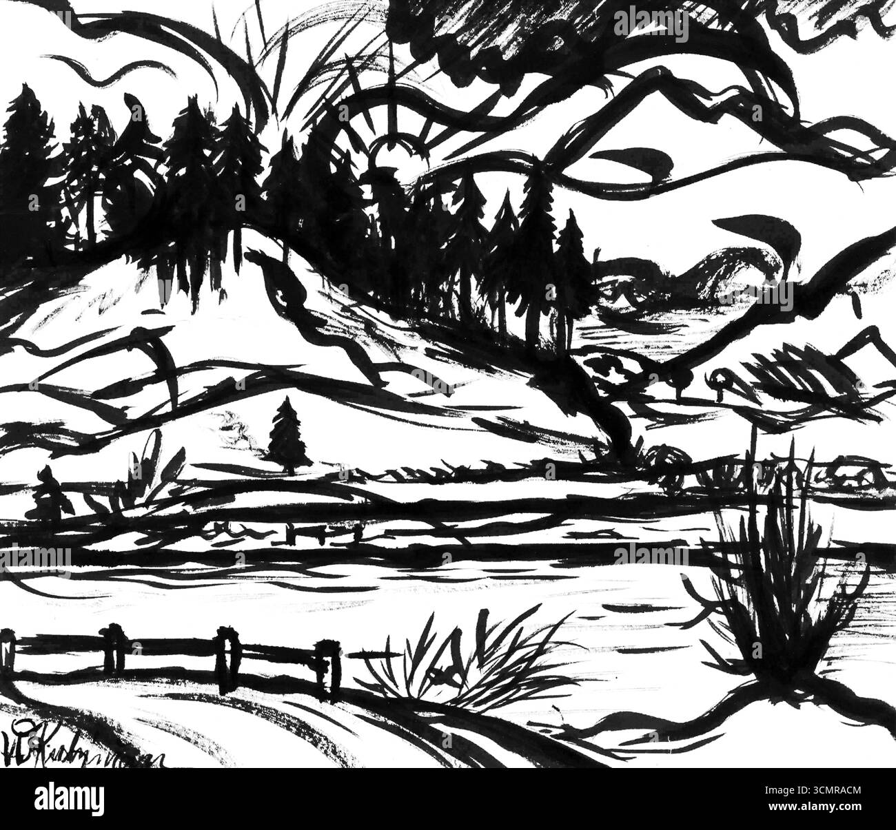 Paysage montagneux par Arnold Peter Weisz Kubincan, peinture moderniste slovaque du début du XXe siècle, paysage alpin, beaux-arts du domaine public Banque D'Images