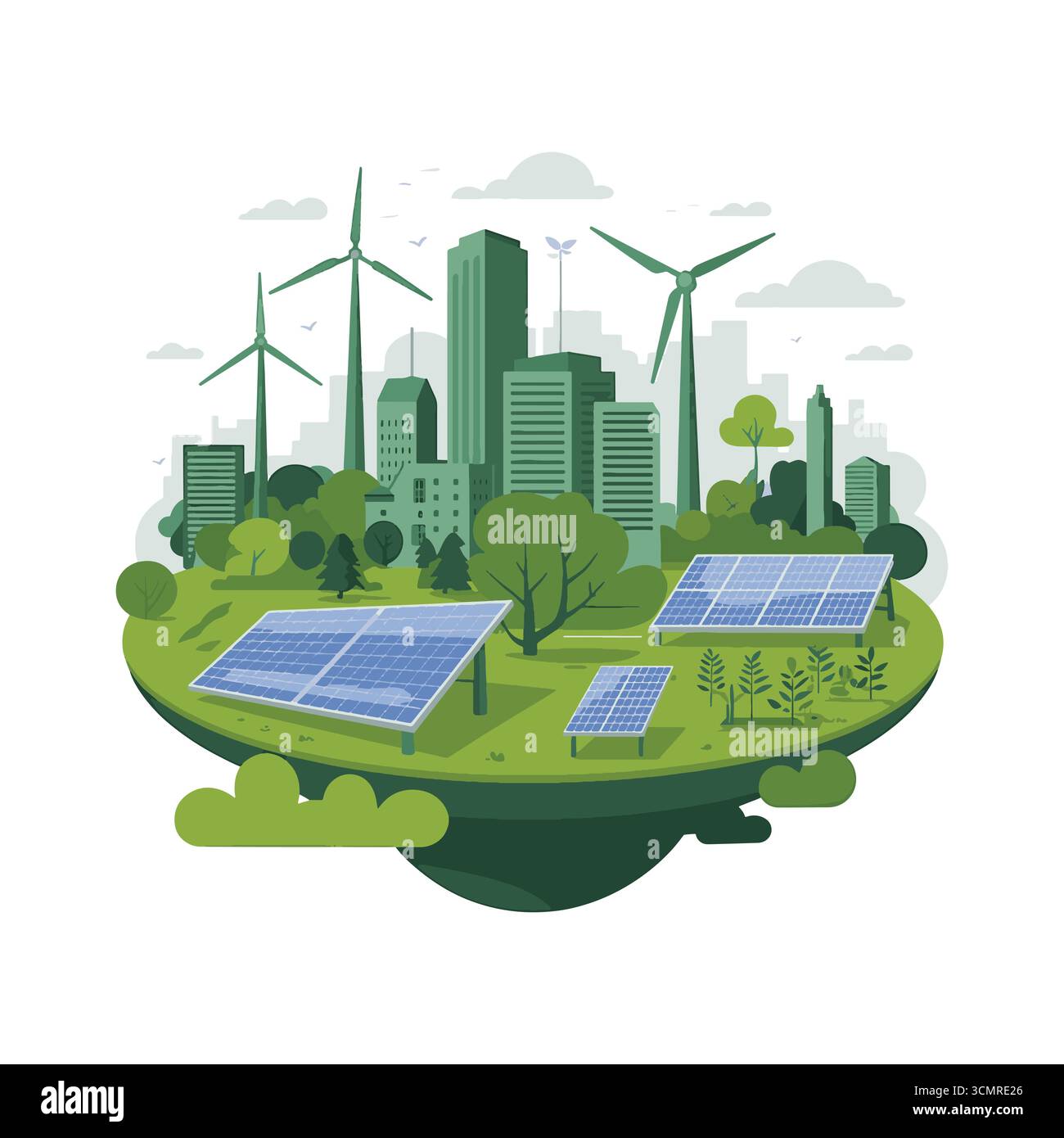 Ville durable avec panneaux solaires et éoliennes illustration promouvant les énergies renouvelables et l'environnement vert Illustration de Vecteur