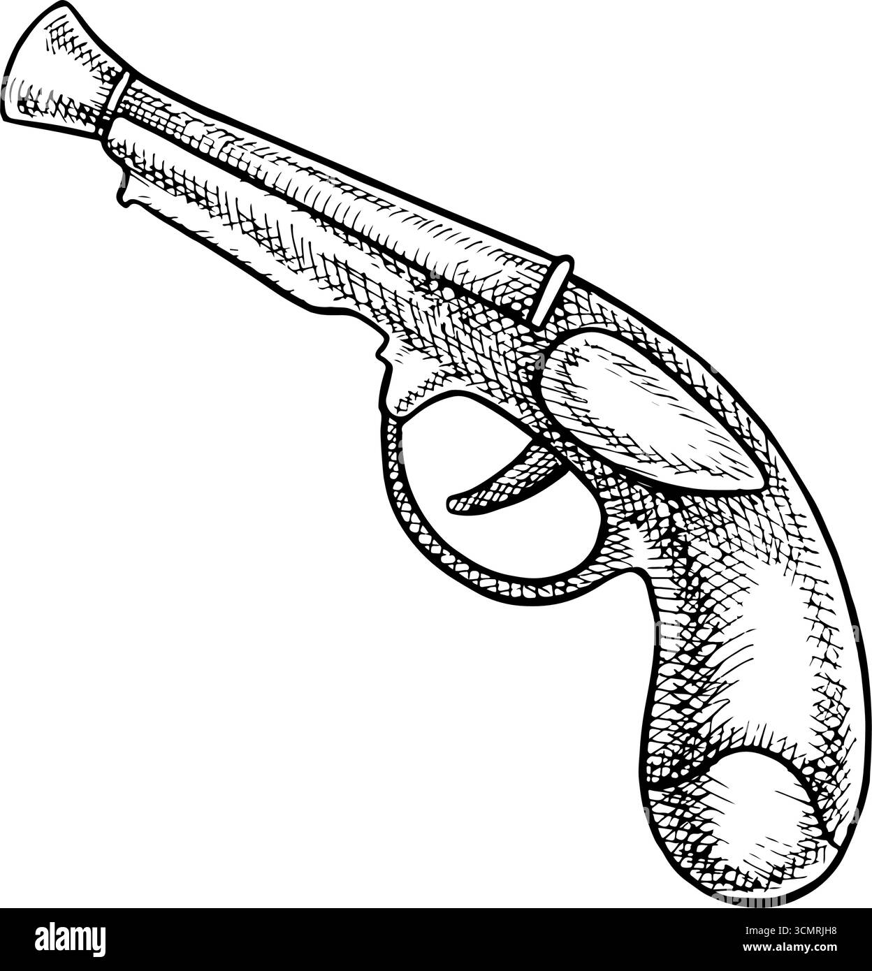Un pistolet vintage historique. Graphiques en noir et blanc, illustration vectorielle. Dessiné à la main. Pour décorer les jeux d enfants et les vacances. Pour les autocollants Illustration de Vecteur