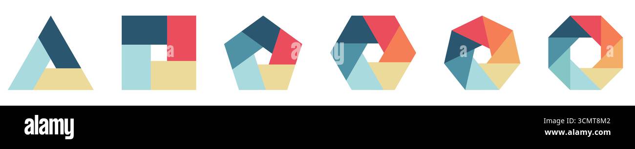 Rectangles ou barres avec des espaces formant des formes polygonales, version avec trois à huit arêtes, peuvent être utilisés comme élément infographique Illustration de Vecteur