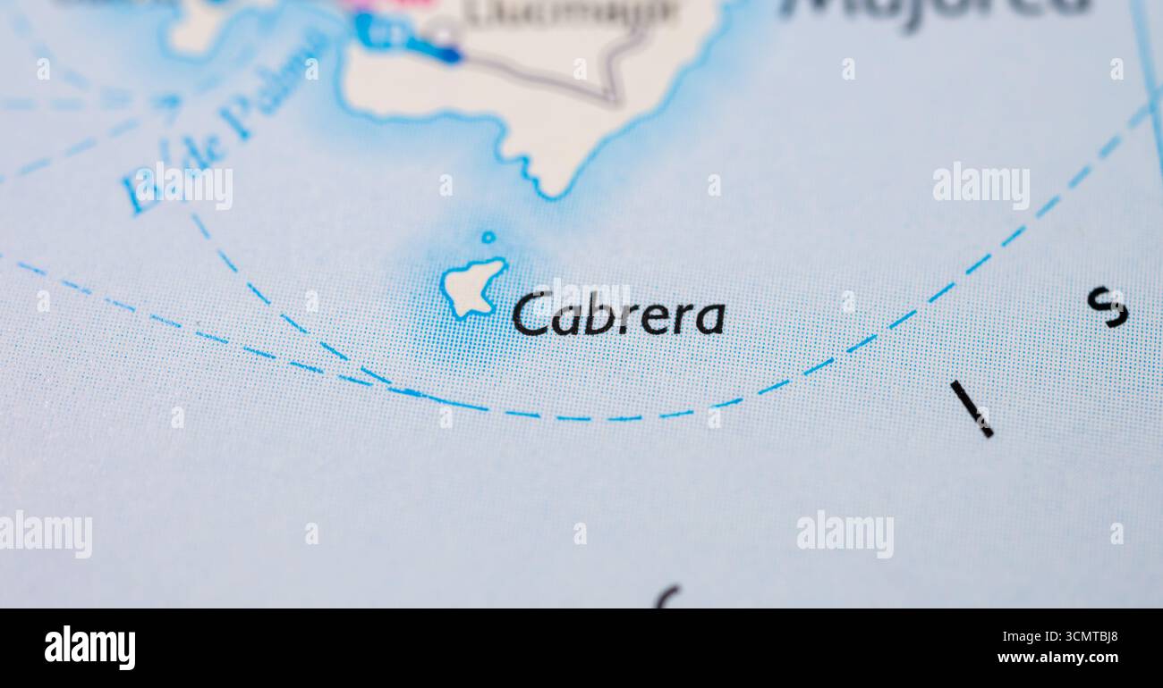 Île de Cabrera marquée sur la carte de voyage maritime Banque D'Images