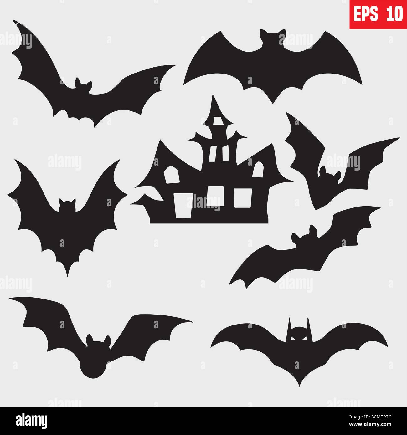 Collection de chauve-souris Halloween, élément de chauve-souris, élément d'Halloween flock de chauve-souris, vecteur chauve-souris noire, Illustration de Vecteur