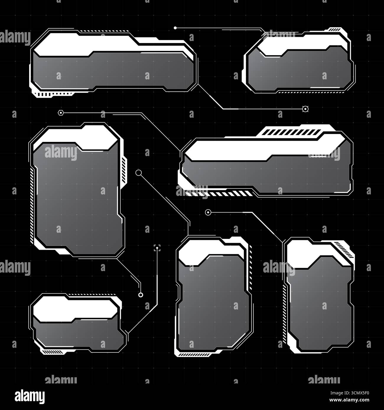HUD futuriste blanc, éléments UI. Zones de texte et légendes de l'interface utilisateur SCI-fi. Cadres de message d'avertissement, modèle de boîtes d'information. Jeu moderne Illustration de Vecteur