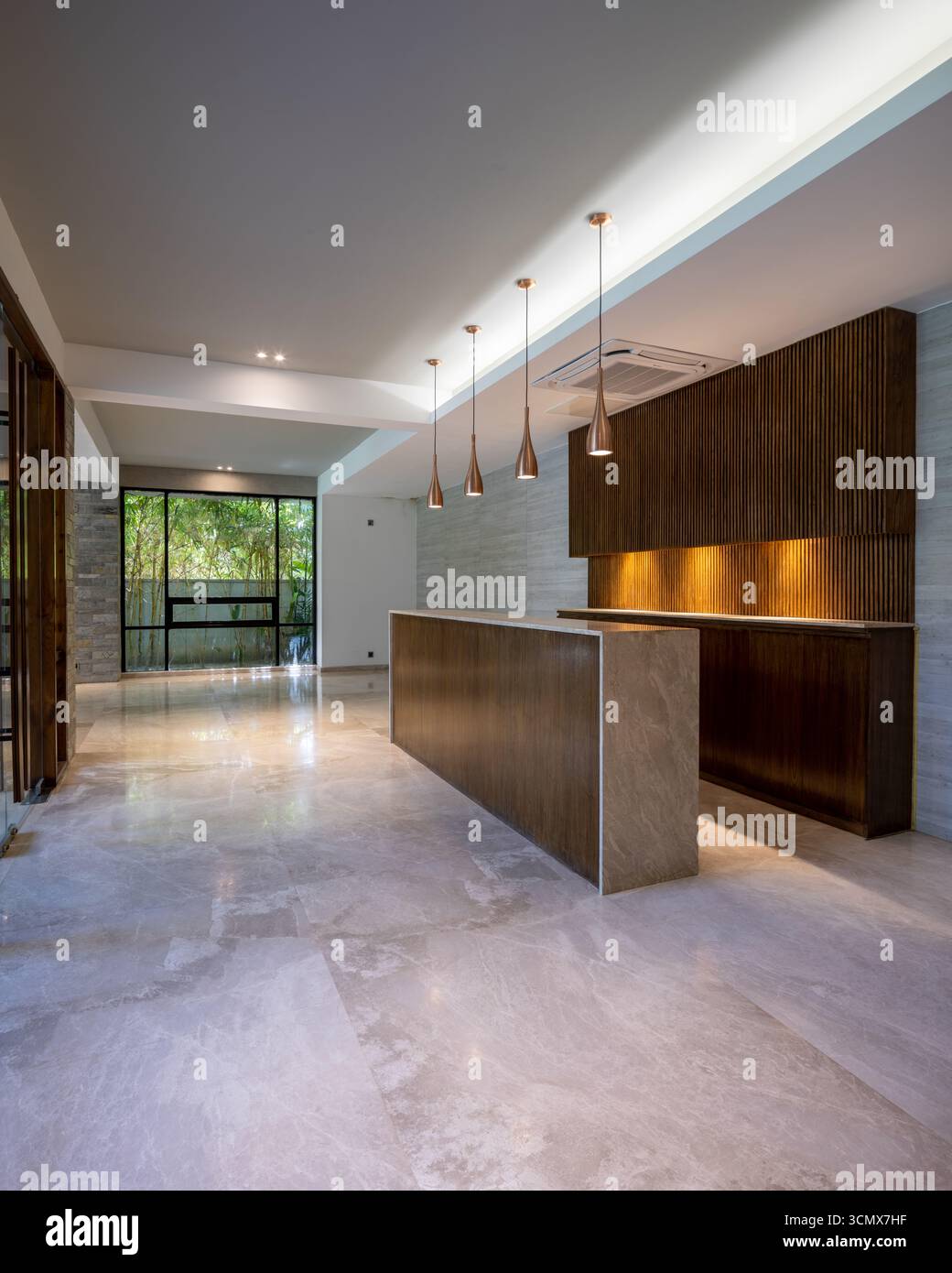 Cuisine moderne spacieuse avec des finitions luxueuses, parfaite pour un séjour divertissant et confortable. Banque D'Images