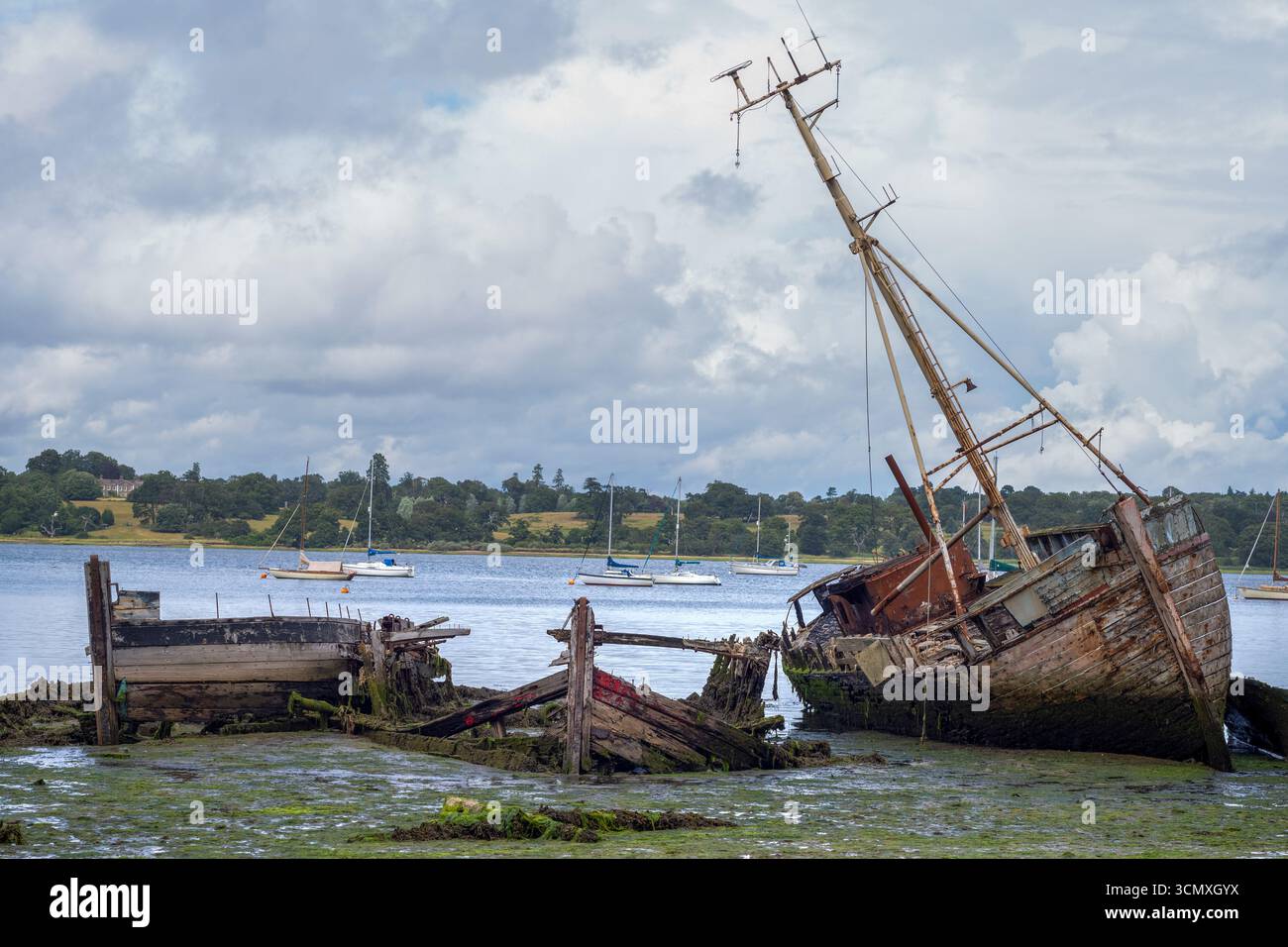 Bateaux naufragés au bord de l'eau à PIN Mill, près d'Ipswitch dans le comté de Suffolk, Royaume-Uni Banque D'Images