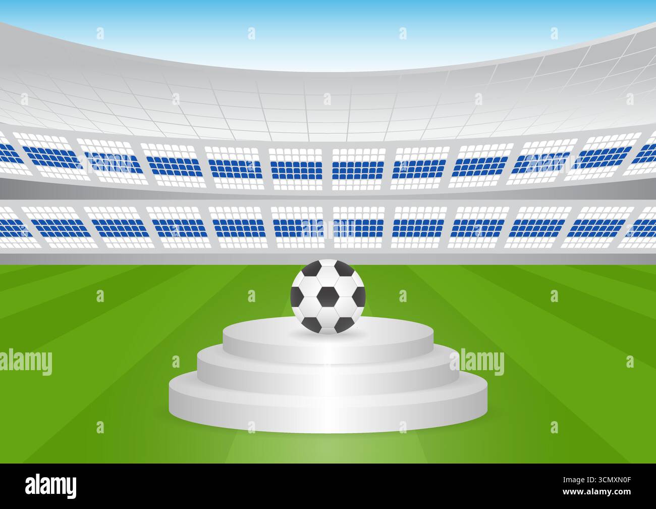 Podium et football sur le terrain de football dans le stade ou l'arène sportive. Terrain de football ou stade de football. Illustration vectorielle. Illustration de Vecteur
