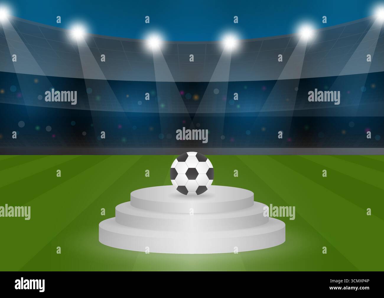 Podium et football sur le terrain de football dans le stade ou l'arène sportive. Terrain de football ou stade de football. Illustration vectorielle. Illustration de Vecteur
