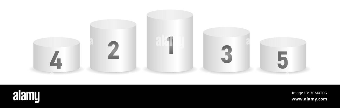 Podium gagnant sportif pour cinq places. Podiums sport sur pied. Stand du vainqueur du podium. Illustration vectorielle. Illustration de Vecteur