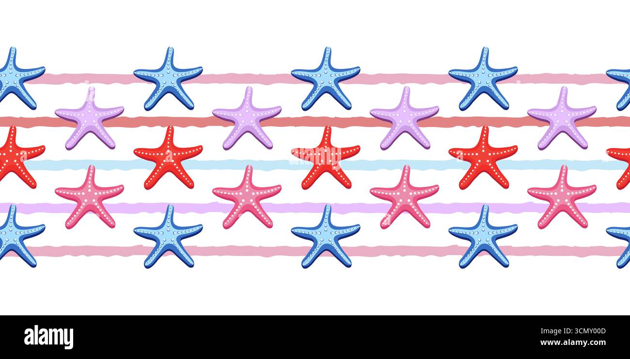 Sea Starfish Summer Marine Striped Seamless Border Illustration de Vecteur