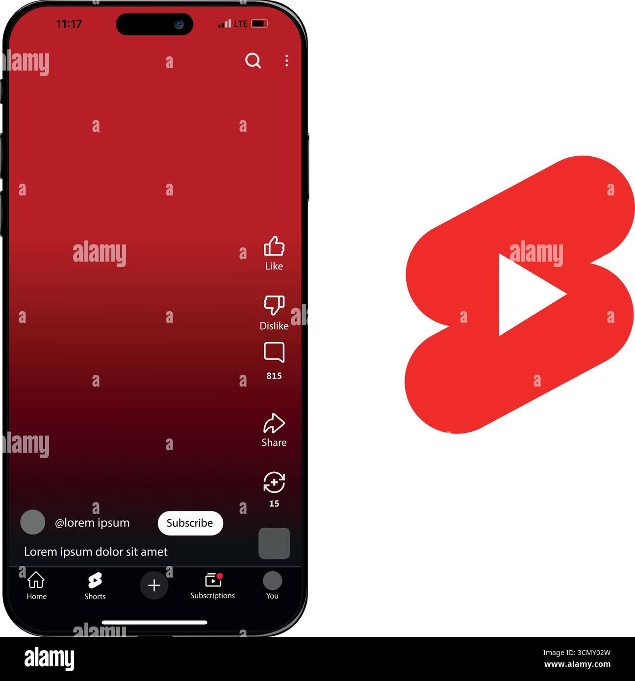 YouTube Shorts maquette 2025 affichage de l'écran de l'interface utilisateur du téléphone. Modèle vidéo YouTube. Image vidéo YouTube Illustration de Vecteur
