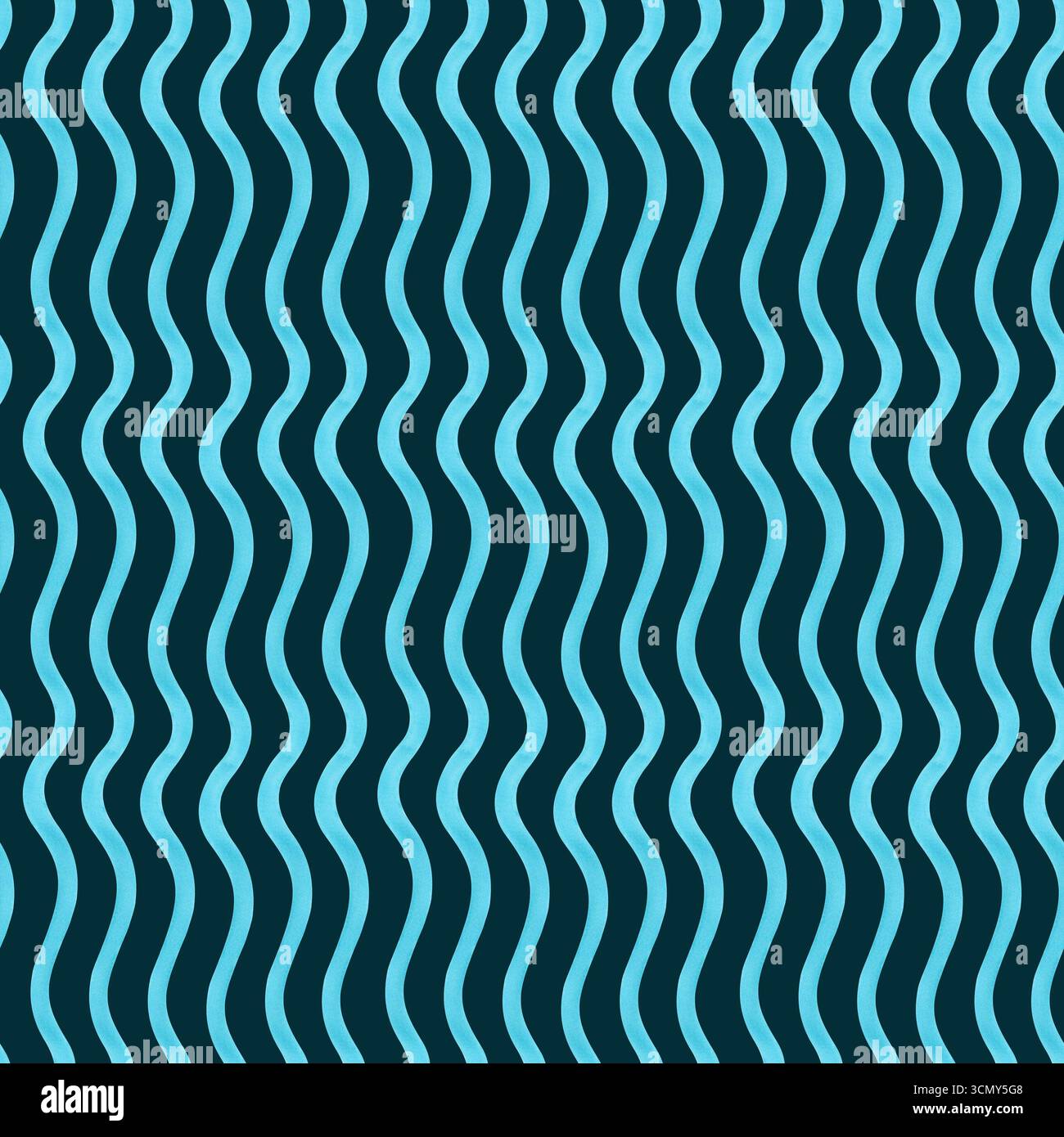 Aquarelle verticale motif sans couture de lignes ondulées turquoise sur un fond sombre. Fond linéaire sans couture de vagues stylisées, dessinées à la main Banque D'Images