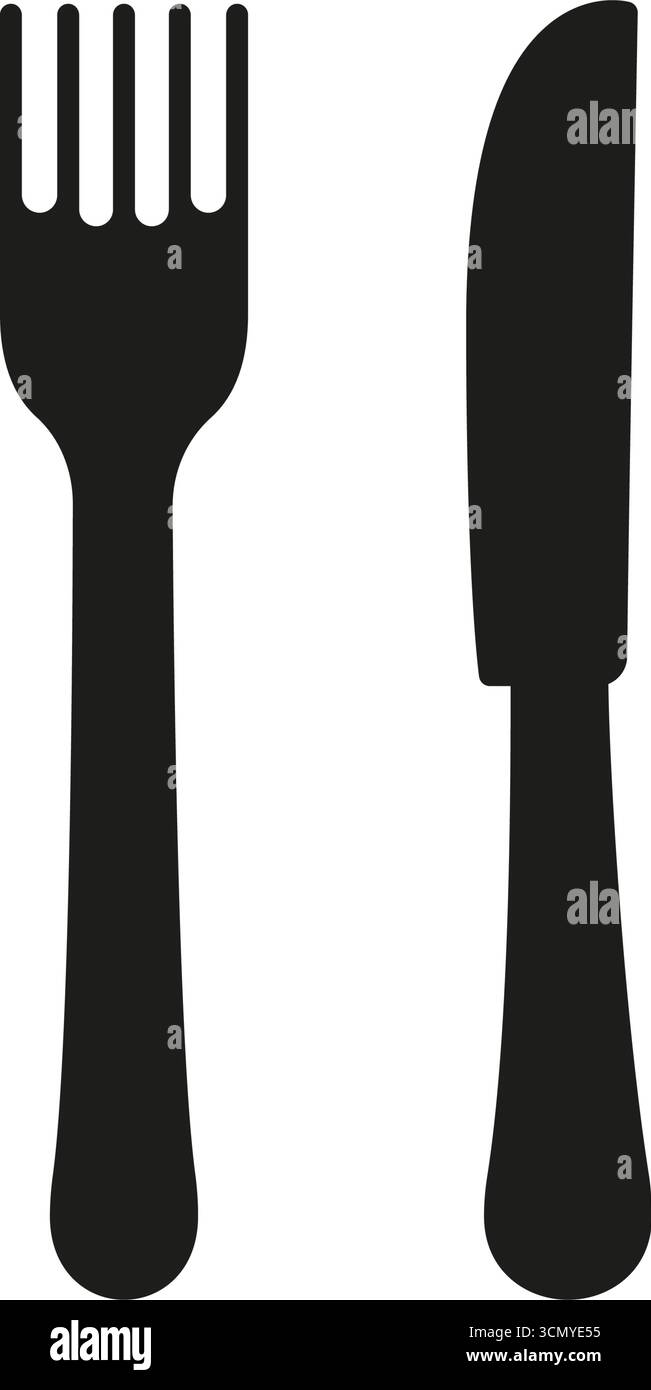 Icône monobloc fourche et couteau. Symbole Silhouette pour la salle à manger et les ustensiles culinaires. Manger, restaurants et étiquette de table. Illustration vectorielle isolée Illustration de Vecteur