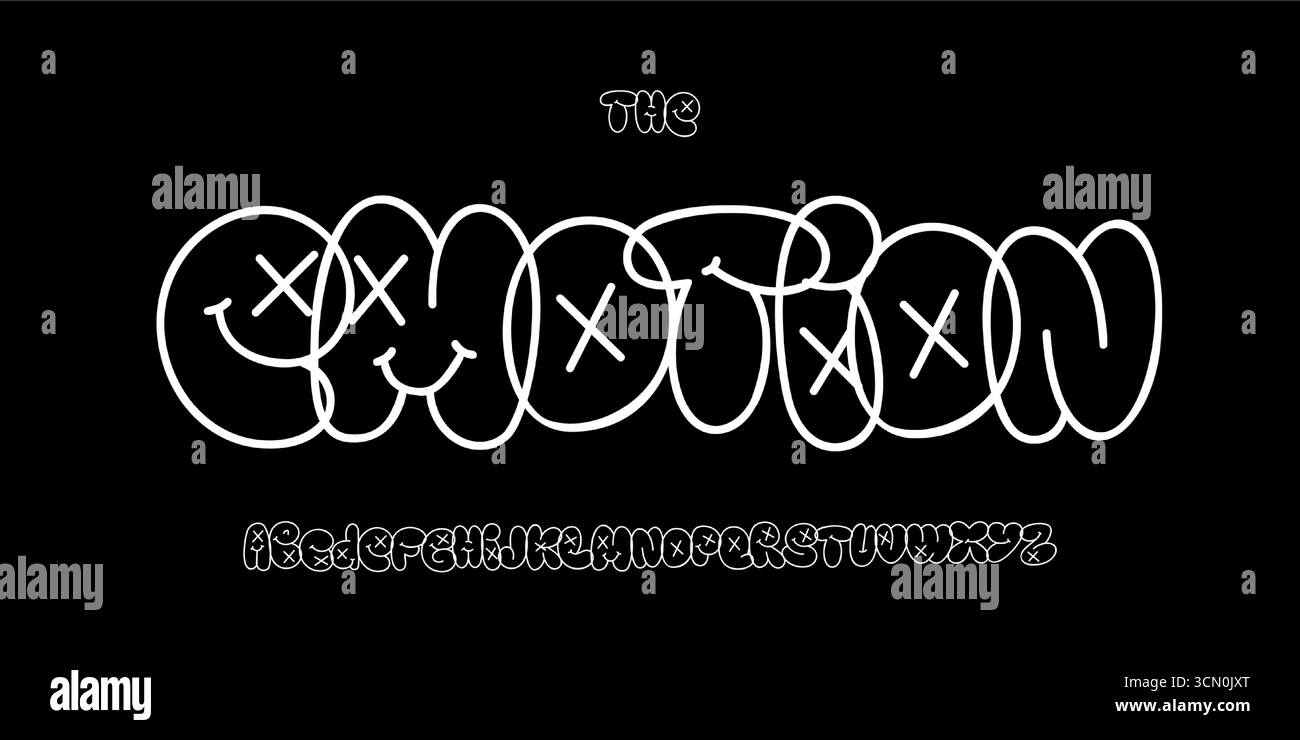Alphabet bulle de ligne urbaine, police funky soulignée, graffiti rebelle pour logo de rue, titre comique, typographie emo, design typographique ludique Illustration de Vecteur