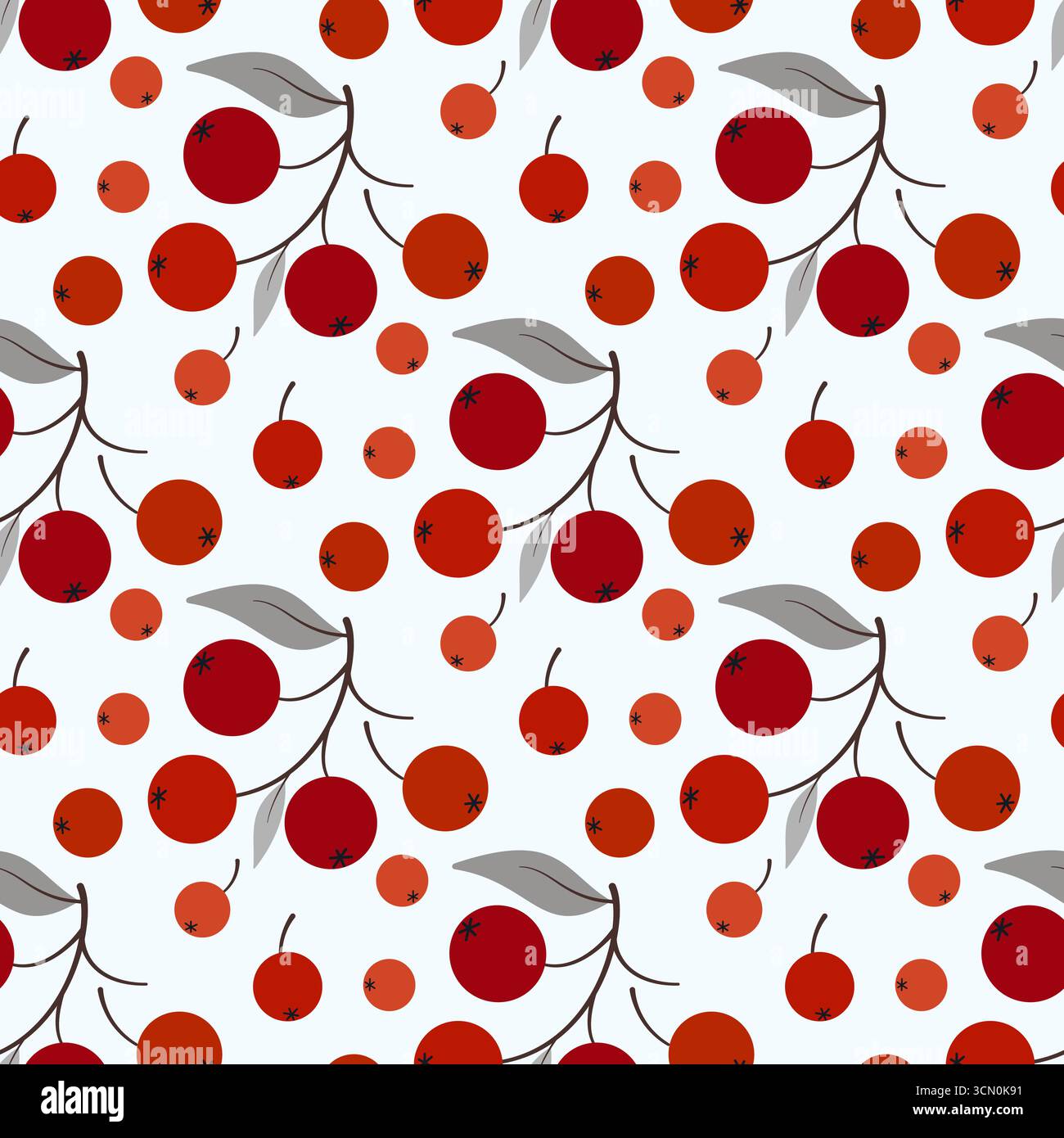 Motif saisonnier diagonal sans couture de baies rouges. Ornement floral d'hiver. Décor de vacances de feuilles grises et de baies rouges sur fond gris clair. Froid Illustration de Vecteur
