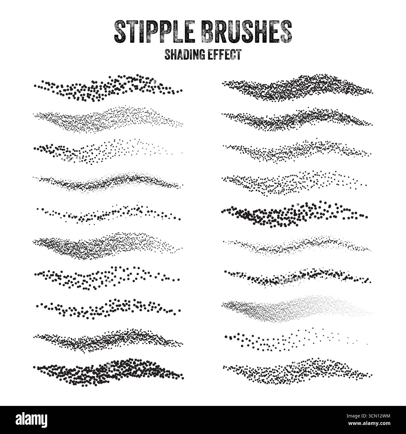 Pinceau diffuseur d'encre, dessin à pointillés et texturation. Dégradé de fondu. Pointillés, dessin dotwork, ombrage à l'aide de points. Effet de désintégration des demi-tons Illustration de Vecteur