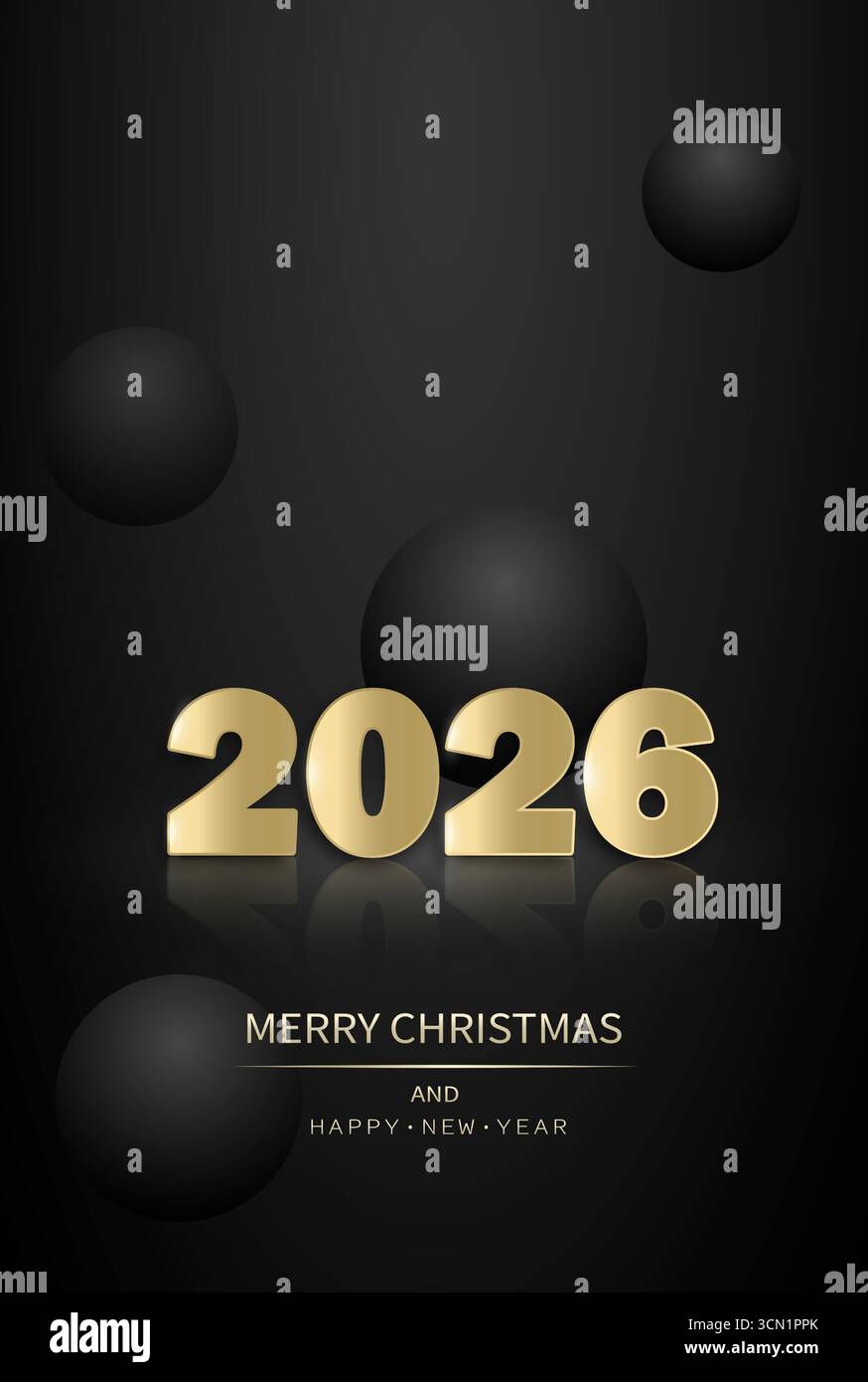 La figure dorée de 2026 avec une inscription sur un fond sombre avec des boules. Illustration de Vecteur