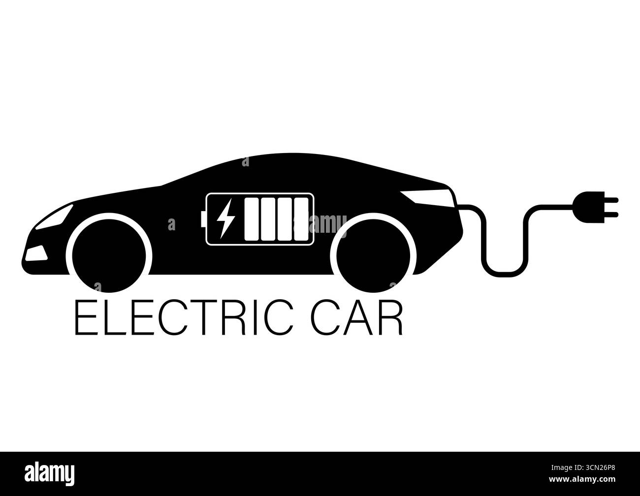 Voiture électrique. Symbole de voiture électrique. Voiture électrique à la station de recharge. Green Energy ou Eco-Friendly concept. Illustration vectorielle. Illustration de Vecteur