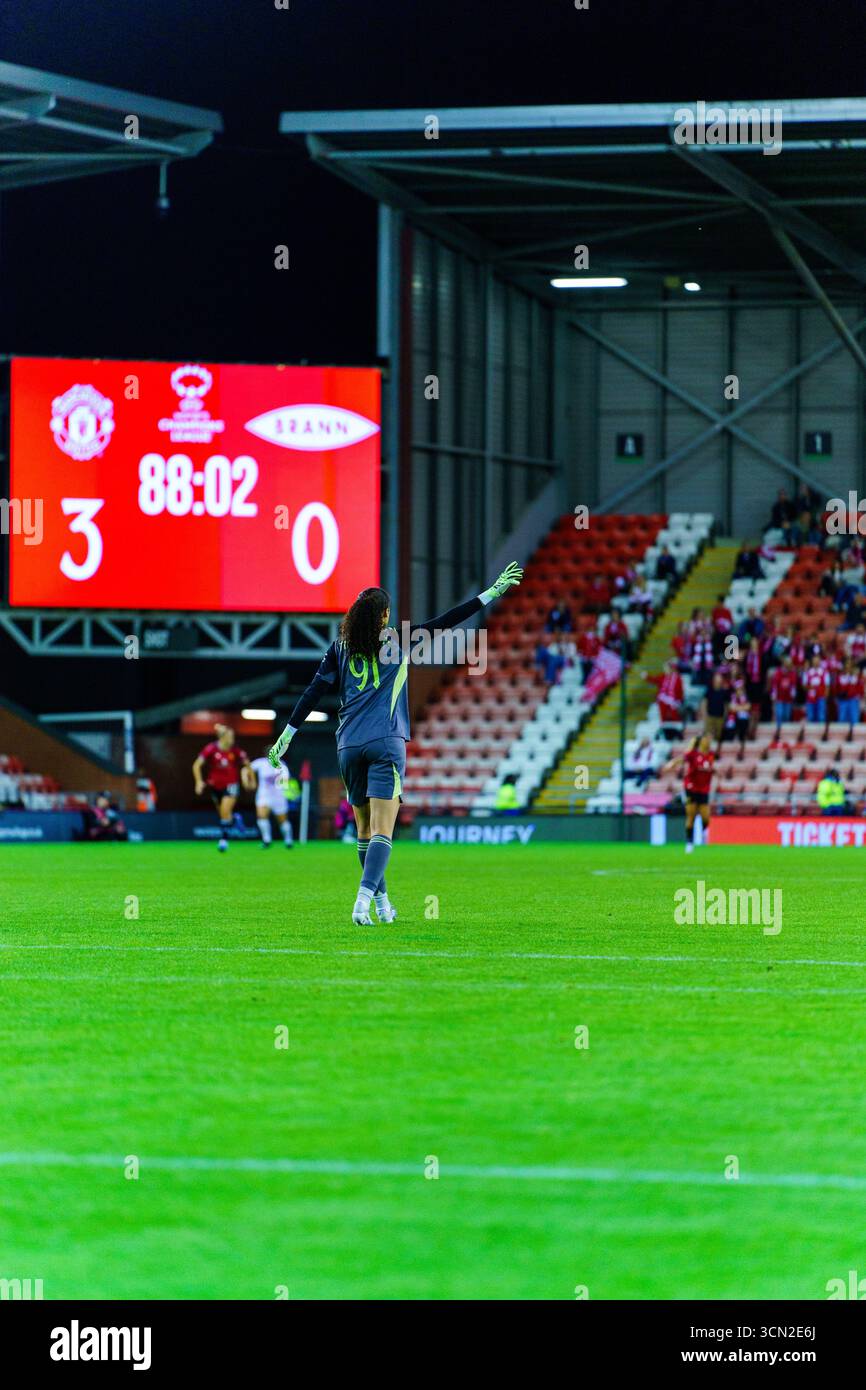 Phallon Tullis-Joyce lors de Manchester United Women vs Brann Women dans la troisième manche de qualification de l'UEFA Champions League au Leigh Sports Village, Greater Manchester, 18 septembre 2025 Banque D'Images