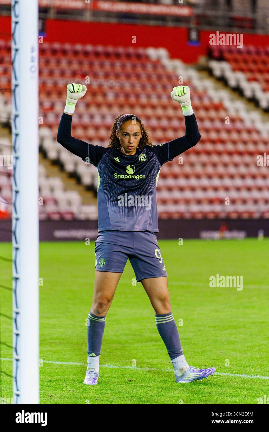 Phallon Tullis-Joyce lors de Manchester United Women vs Brann Women dans la troisième manche de qualification de l'UEFA Champions League au Leigh Sports Village, Greater Manchester, 18 septembre 2025 Banque D'Images