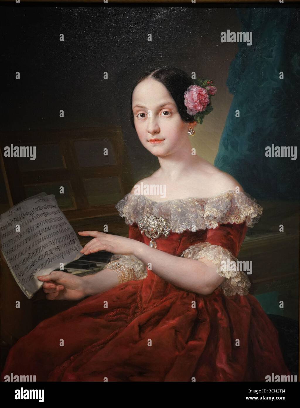 Ce magnifique portrait de cour de la reine Isabelle II d'Espagne a été peint par Federico de Madrazo Banque D'Images