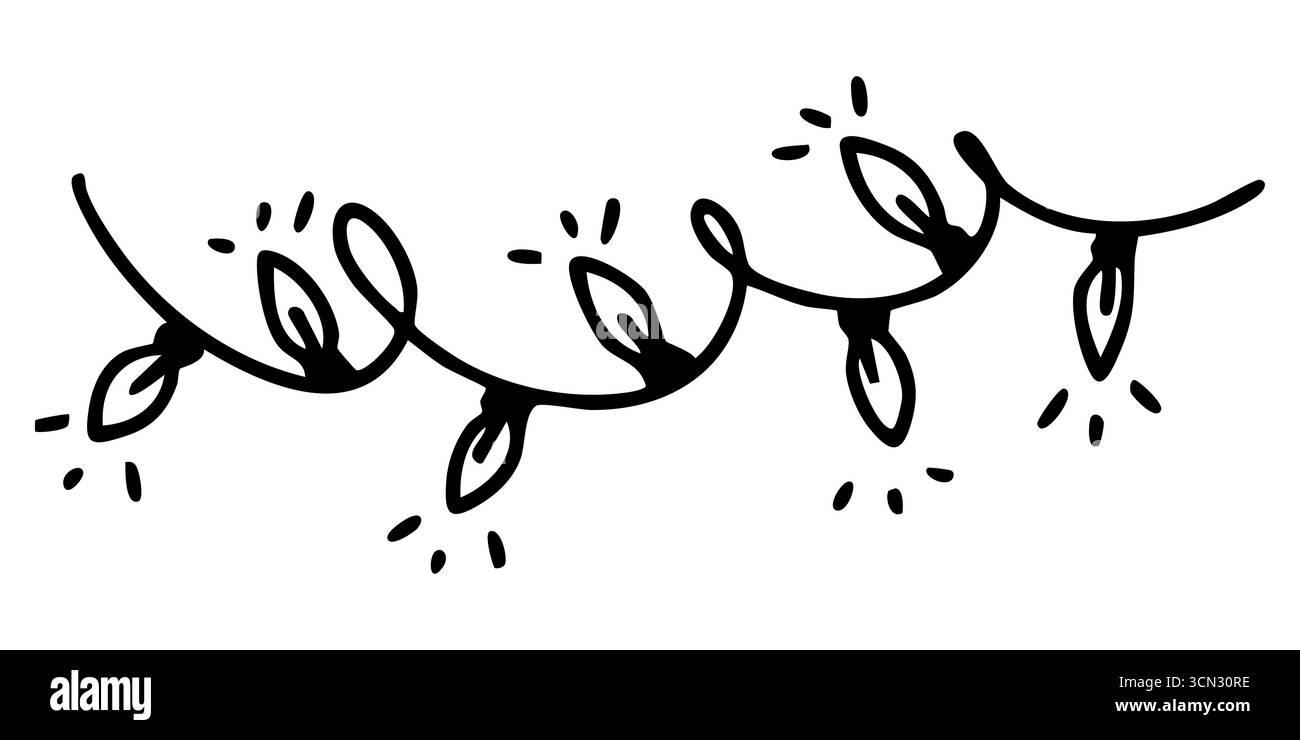 Guirlande de lumières de Noël. Vectorisation de doodle sur fond blanc Illustration de Vecteur